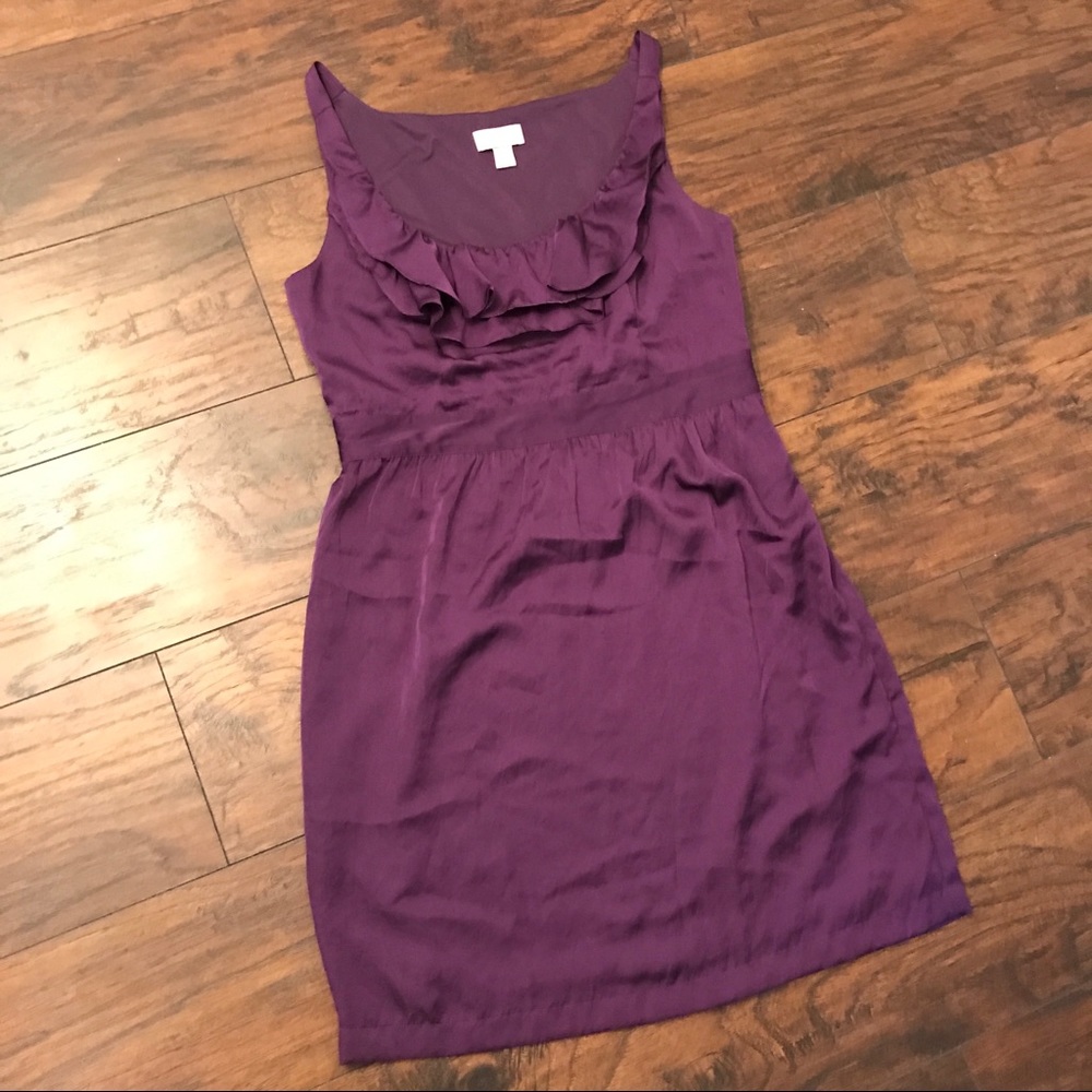 LOFT Purple ruffle neckline dress